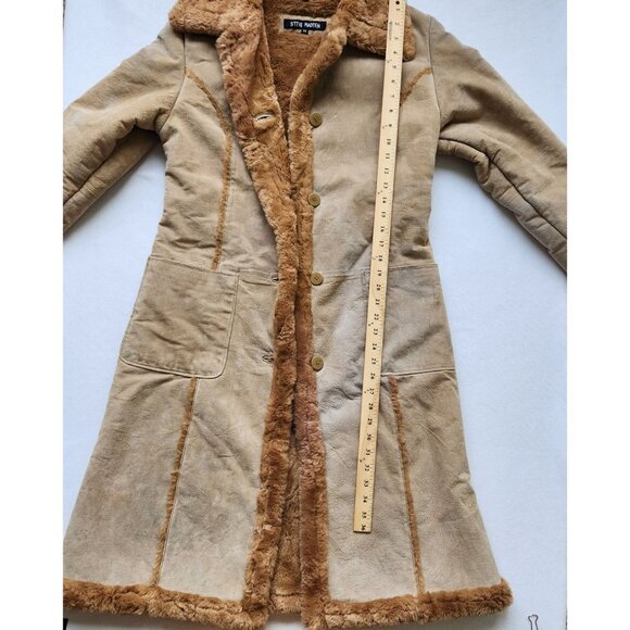 Steve Madden Vintage Y2k Genuine Leather Faux Shearling Long Coat Penny Lane - Picture 9 of 16